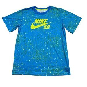 Big Boys Nike SB‎ Dri-Fit Blue and Green Splatter Logo T-Shirt Size XL